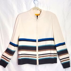 St. John Sweater zip front long sleeve with stripes size XL